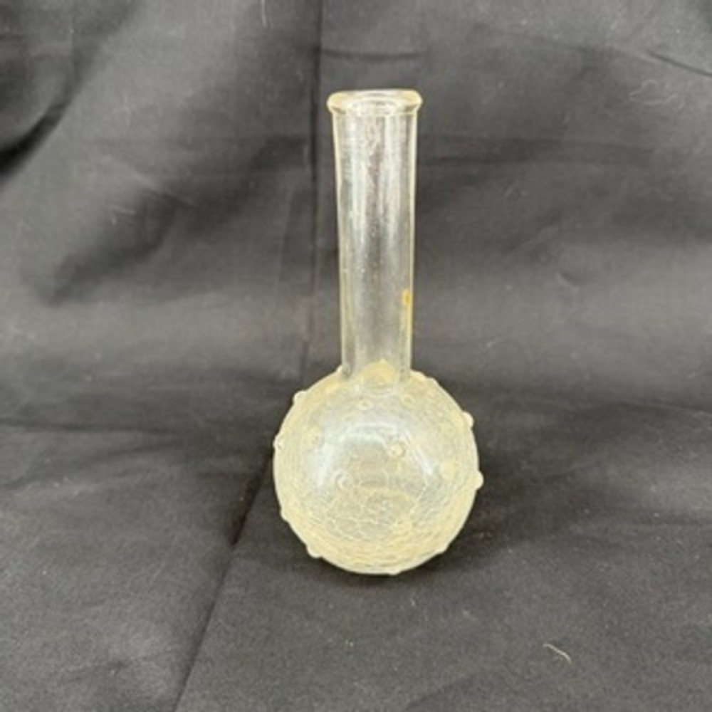 Vintage Clear Crackle Glass Bud Vase Hobnail Studded Bulbous Base 6 Inch